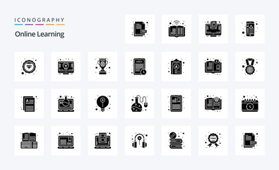 25 Online Learning Solid Glyph icon pack. Vector icons illustration