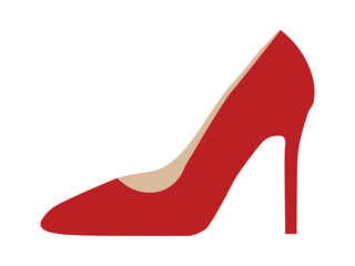 Red high heel shoe isolated on white background vector illustration. Womens red high heel shoes. Sale banner template. Female sexy shoes, patent leather shoes.