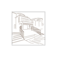 Abstract country house in continuous line art drawing style. Family home minimalist black linear design isolated on white background.