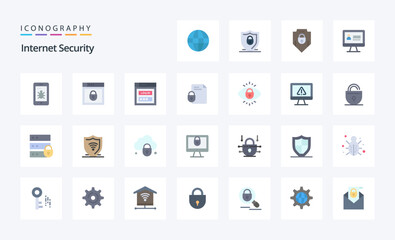 25 Internet Security Flat color icon pack. Vector icons illustration