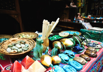 Traditional Egyptian souvenirs at the street market 