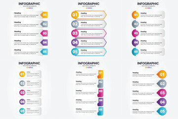 Vector illustration 5 Steps infographics. Flat design set for advertising brochure flyer and magazine. Pack of 2242