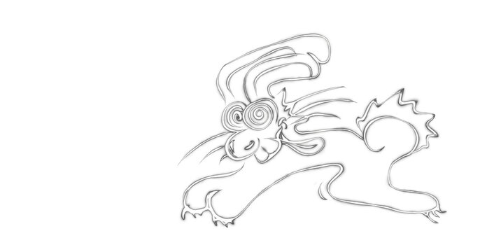 Neon effect, glowing hare running, isolated on black background. Bright white luminescent fluorescent paint. Sketch. Png