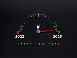 Speed meter, 2023, happy new year and new year greetings background.