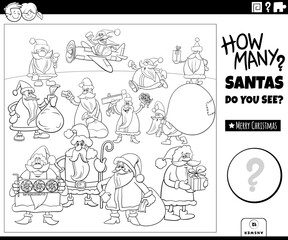 Fototapeta na wymiar counting cartoon Santa Clauses game coloring page