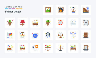25 Interior Design Flat color icon pack. Vector icons illustration