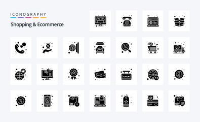 25 Shopping And Ecommerce Solid Glyph icon pack. Vector icons illustration