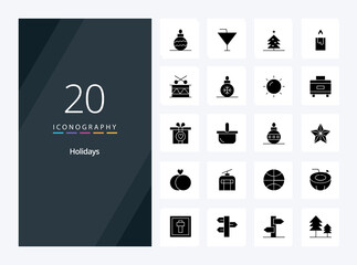 Fototapeta na wymiar 20 Holidays Solid Glyph icon for presentation. Vector icons illustration