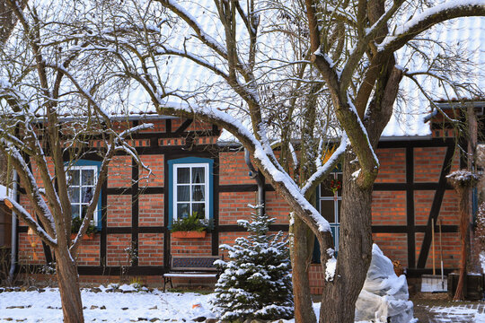 Historical architecture in museum village Lehde in winter,  Spree forest - Germany