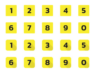 number icon on yellow square background with shadow