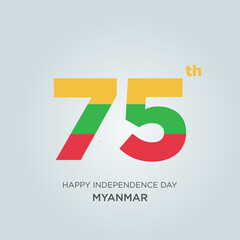 Happy Independence Day Myanmar Design. Number 75 made of the Myanmar Flag as Burma celebrates its 75th Independence Day on the 4th of January.