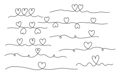 One line hearts vector collection, Love hearts illustration, One line minimalist vector, valentines day illustration, Hearts vector set