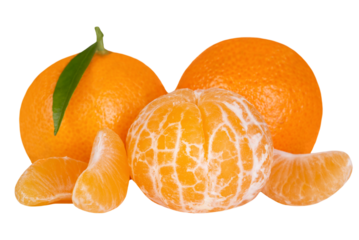 Tangerine or clementine with lobes isolated on transparent background with shadow.	