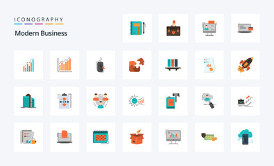 25 Modern Business Flat color icon pack. Vector icons illustration