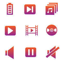 Music icons set with vinyl, sound off, broadcast and other pause elements. Isolated jpg illustration music icons.