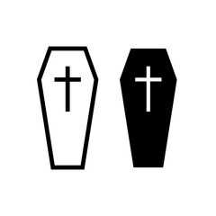 Obraz premium Coffin icon. A symbol of death and burial. A coffin with a cross. Isolated vector illustration on white background.