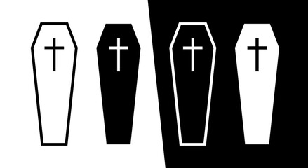 Coffin icon. A symbol of death and burial. A coffin with a cross. Isolated raster illustration on white background.