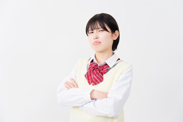 怒る女子高生　白背景
