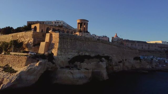Valletta (Fort St. Elmo) sunset time drone shot, Malta
