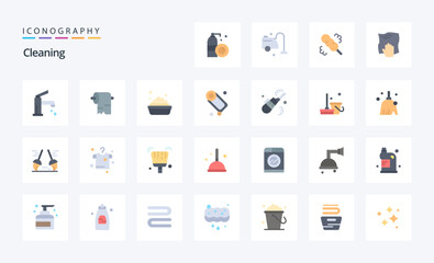25 Cleaning Flat color icon pack. Vector icons illustration
