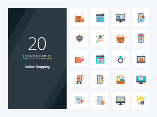 Fototapeta na wymiar 20 Online Shopping Flat Color icon for presentation. Vector icons illustration