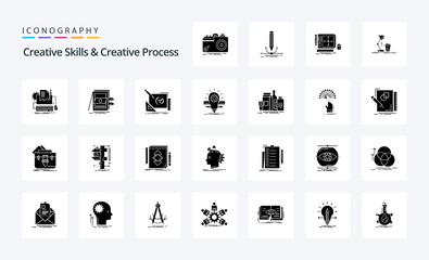 25 Creative Skills And Creative Process Solid Glyph icon pack. Vector icons illustration