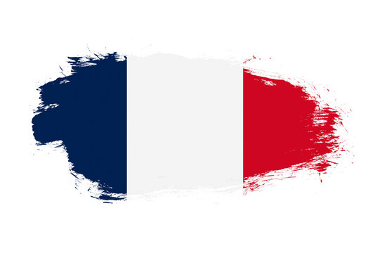 Flag of france on white stroke brush background