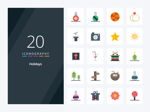 20 Holidays Flat Color icon for presentation. Vector icons illustration