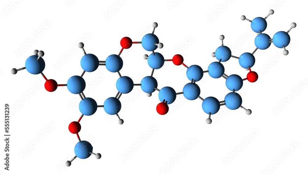 Sticker 3d image of rotenone skeletal formula - molecular chemical structure of broad-spectrum insecticide i