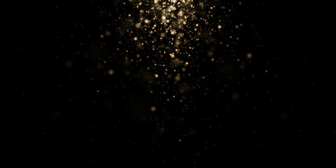 Christmas background. Magic shining gold dust. Fine, shiny dust bokeh particles fall off slightly. Fantastic shimmer effect. Vector illustrator.