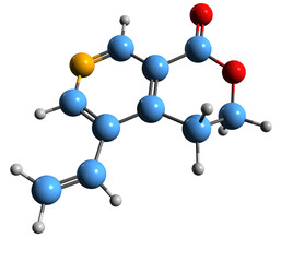 Obraz premium 3D image of Gentianine skeletal formula - molecular chemical structure of pyridine-derived alkaloid isolated on white background