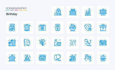 25 Birthday Blue icon pack. Vector icons illustration