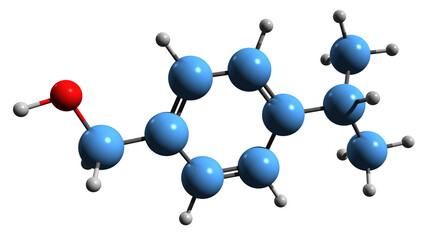  3D image of 4-Isopropylbenzyl alcohol skeletal formula - molecular chemical structure of p-menthane monoterpenoid isolated on white background
