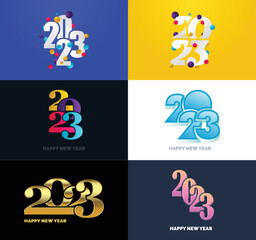 Big Set of 2023 Happy New Year logo text design. 2023 number design template. Vector New Year Illustration