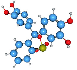  3D image of Pyrocatechin violet skeletal formula - molecular chemical structure of pyrocatechin sulfophthalein isolated on white background
