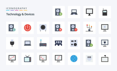 25 Devices Flat color icon pack. Vector icons illustration