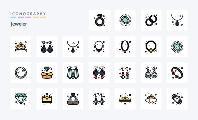 25 Jewellery Line Filled Style icon pack. Vector iconography illustration