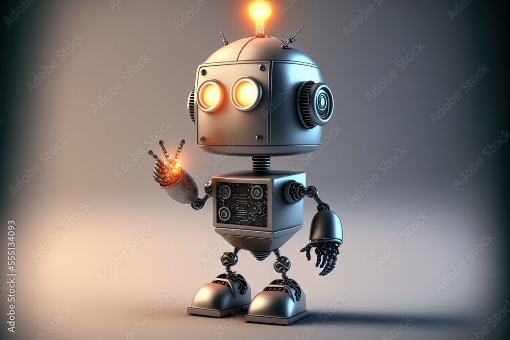 Poster smart machine idea cartoon artwork featuring a charming robot figure for use in advertising or publi