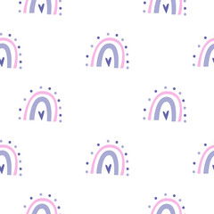 Spring seamless pattern with rainbows. Easter pastel background. Cute children wrapping paper.Holiday vector illustrations.
