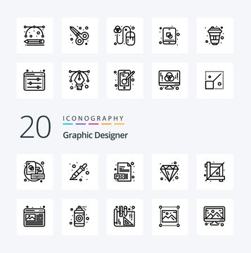 20 Graphic Designer Line icon Pack like designing tool crop document jewel brilliant