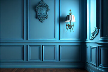 blue lacquered wall with wainscoting ideal for backgrounds