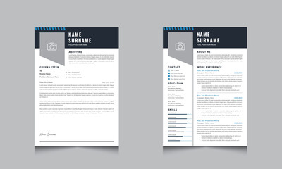 Black and White Simple Elegant Vector Resume  and Cover Letter Layout Set