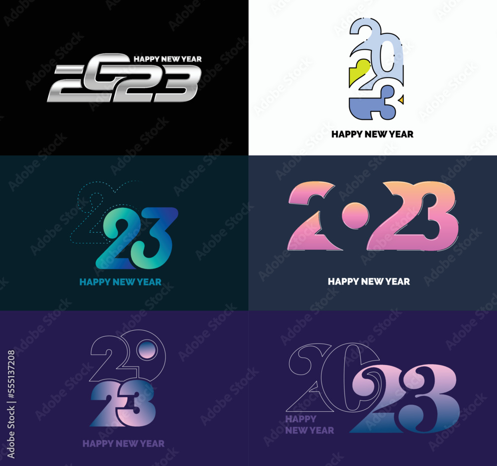 Poster big collection of 2023 happy new year symbols cover of business diary for 2023 with wishes