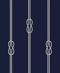 Plakat Seamless marine pattern with knots and rope. Vector sea illustration with rope ornament and nautical knots.