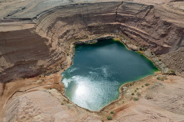Deep green hidden lake in Timna near Eilat, Arava zone in Israel.