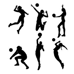 Set of silhouettes of volleyball sport vector design - obrazy, fototapety, plakaty