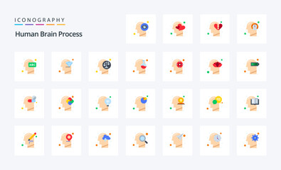 25 Human Brain Process Flat color icon pack