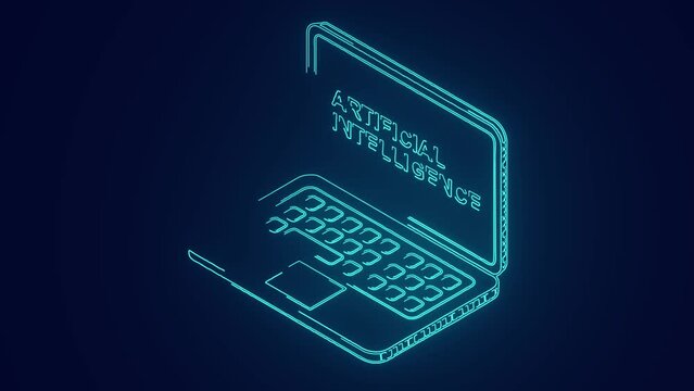 artificial intelligence learning and processing big data isometric laptop animation
