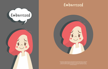 cute face embarrassed expressions with names. phone wallpaper and sticker flat design illustration