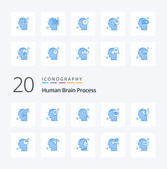 20 Human Brain Process Blue Color icon Pack like emotions vision mind mind search